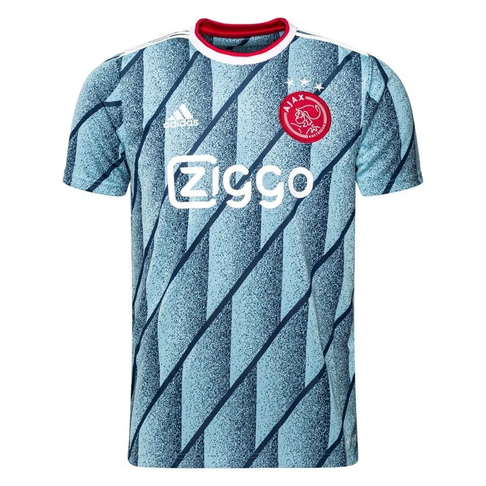 Ajax uitshirt 2020/21 in blauwtinten met grafisch retro-patroon